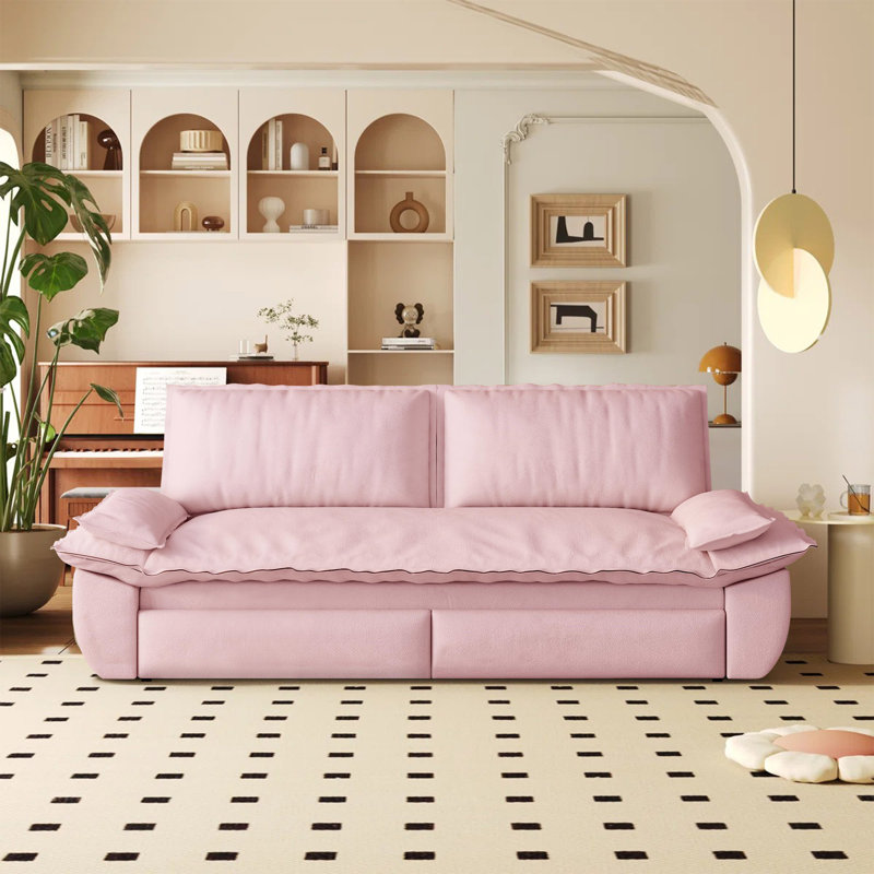 73.2"Wide Queen Pull Out Sofa Bed 3-in-1 Convertible Multi-Functional Couch with 2 Soft Pillows and Stylish Loveseat