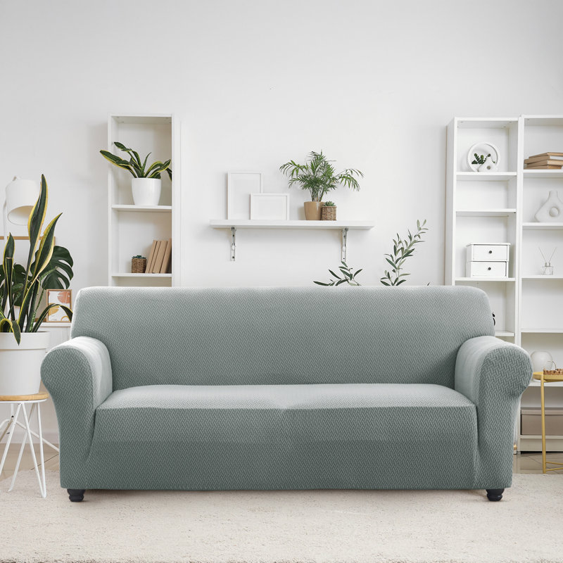 Durable Spandex Stretch Sofa Cover - Jacquard Pattern Sofa Slipcover & Furniture Protector, Grey