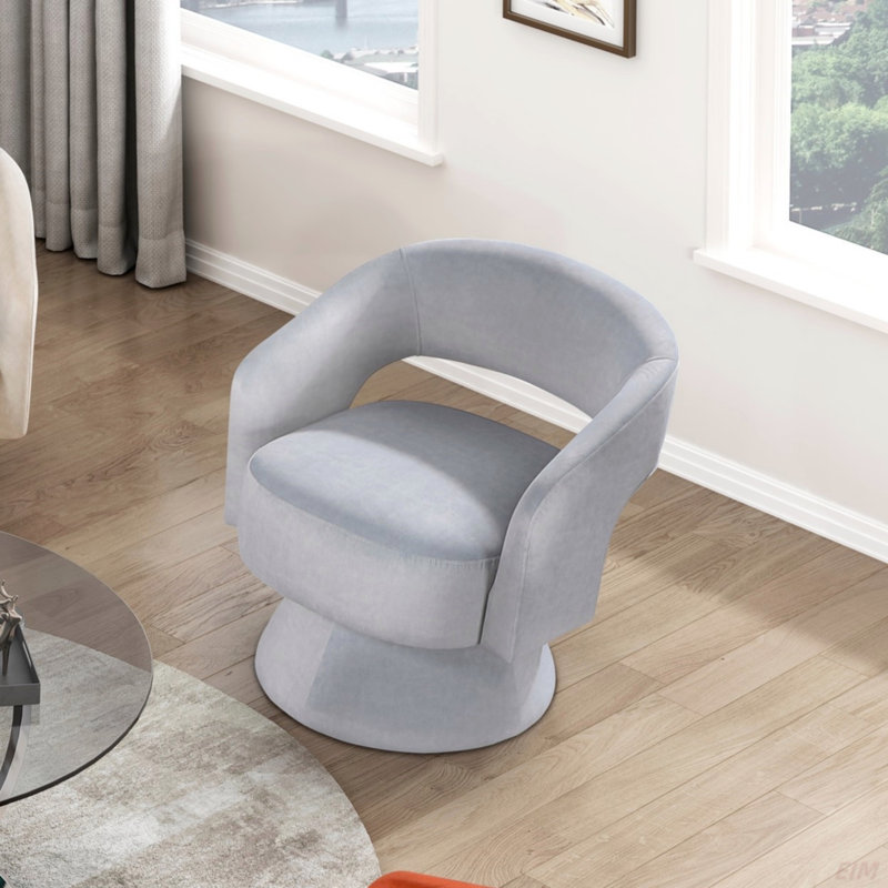 Fauteuil rembourré en velours avec base ronde, Velours gris