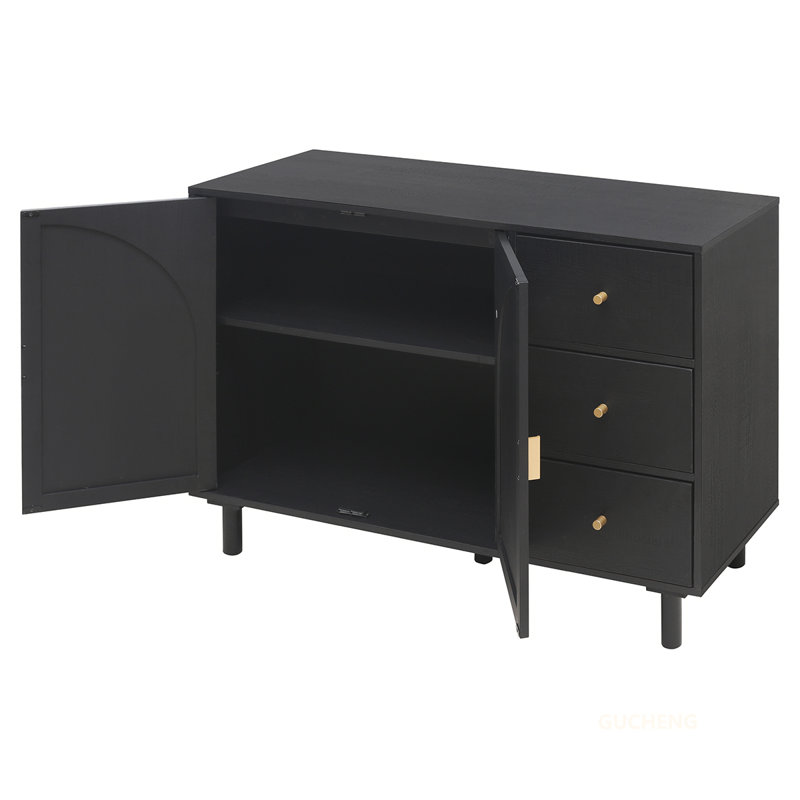Armoire polyvalente à 3 portes et 3 tiroirs pour différentes pièces, rehaussant le rangement et le style, Noir