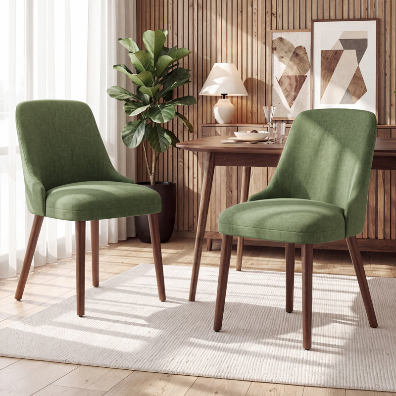 Chaise de salle à manger à haut dossier avec dossier ergonomique courbé, siège rembourré et pieds en bois massif, Vert