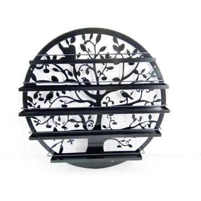 Wall Mounted 5 Tier Nail Polish Rack Holder, Tree Silhouette Round Metal Salon Wall Art Display