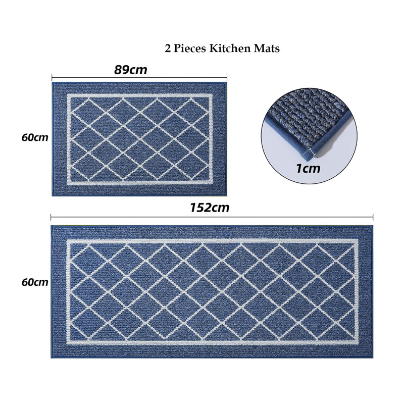 2 Pieces Non Slip Kitchen Mats for Floor,Kitchen Rugs with TPR Backing,60X89cm+60X152cm,Brown, Blue
