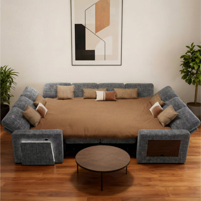 102Inch U-Shaped 8-Seater Sleeper Sofa, Chenille Fabric, Adjustable Backrest 100°-160°, Pull-Out Beds & Storage, Usb Charging, Led Night Light, Foldable Side Table, Tool-Free Assembly