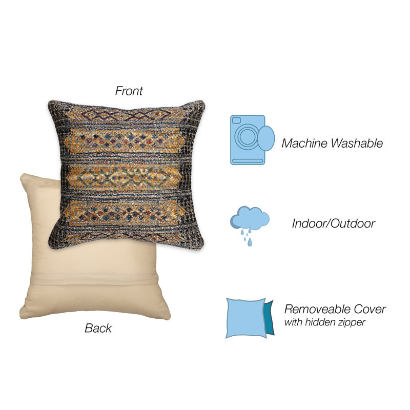 Tribal Black and White Ikat Square Indoor/Outdoor Pillow