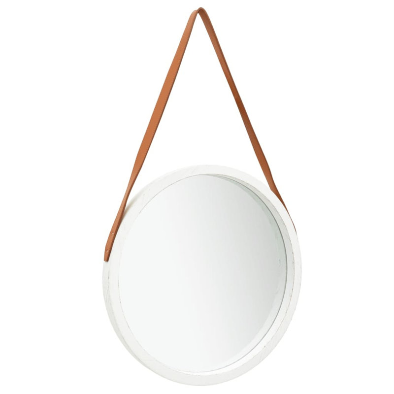 Hanging Mirror Height Adjustable Wall Mirror Bathroom Mirror Round, White, 16.70"
