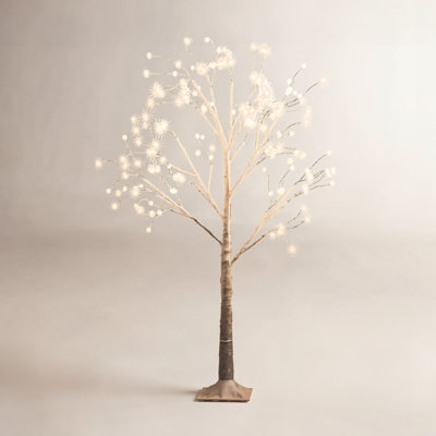 4' Snowy Artificial Lighted Birch Tree