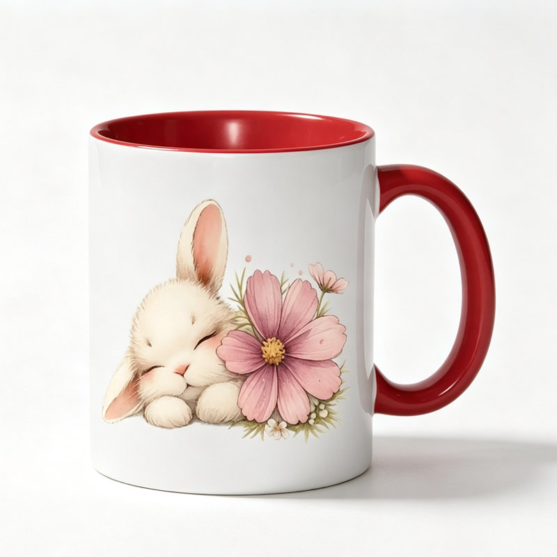 1pc Rabbit Flowers Logo Ceramic Coffee Mug Coffee Cup Tea Mug Birthday Gift Office Reusable great for holding Tea Milk Water a lovely gift for birthdays.