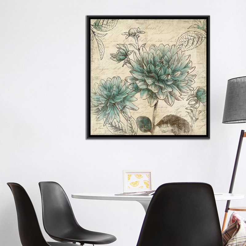 «Blue Botanical II», reproduction sur toile, H 18 po x l 18 po x P 1,5 po, Toile avec cadre noir, Pas de tapis