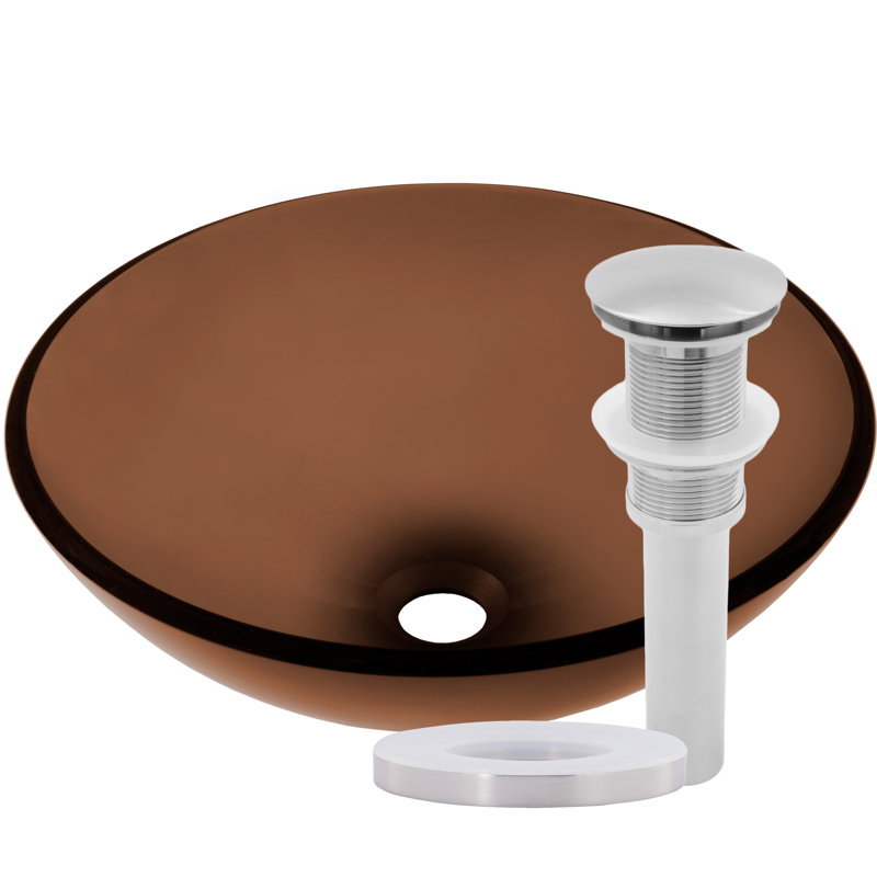 Novatto 16.5'' Brown Glass Circular Bathroom Sink, Brushed Nickel