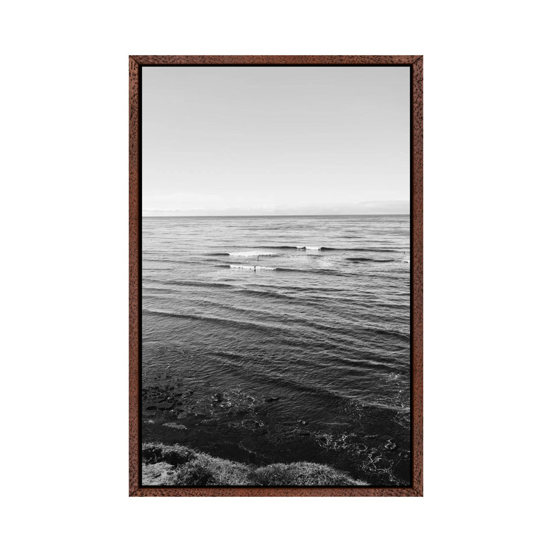 Sunset Cliffs Surfers III by Bethany Young - Print on Canvas, 101.6cm H x 66.04cm W x 3.81cm D, Classic Brown Wood Framed