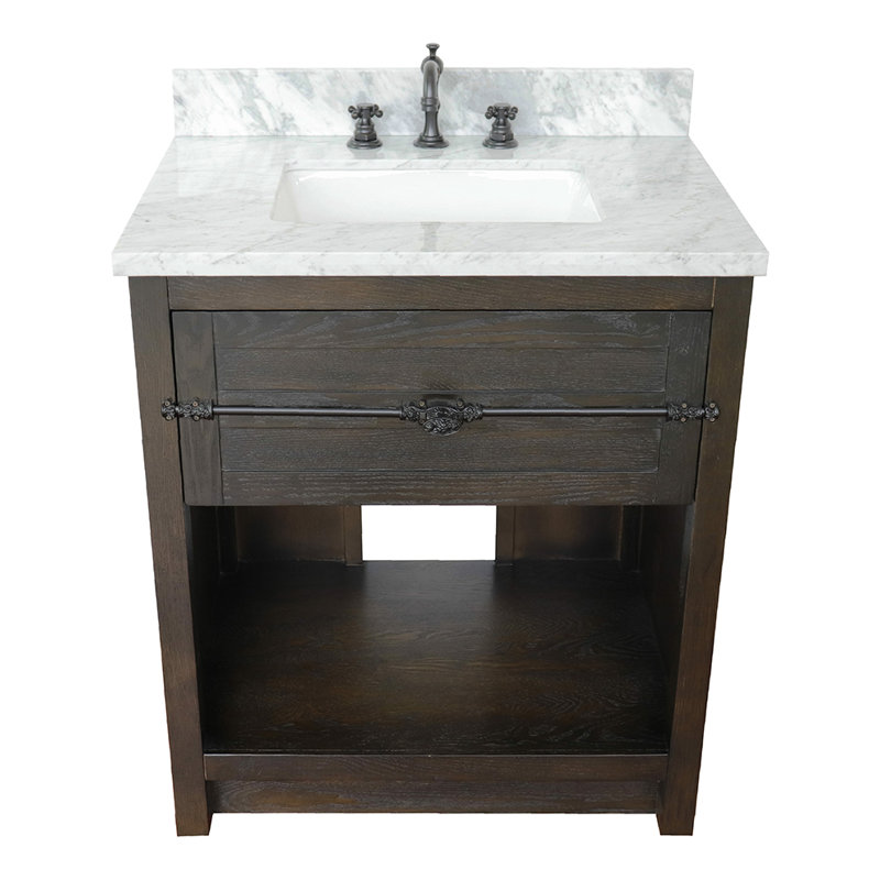 Zimmer 31'' Single Bathroom Vanity with Top, Brown Ash, White Carrara