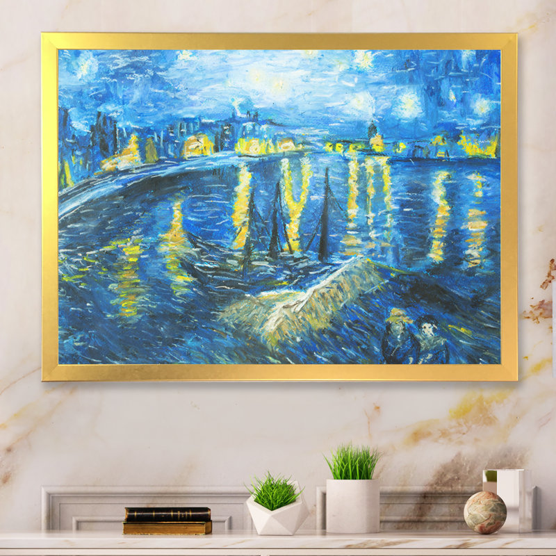 Van Gogh Style - peinture sur toile, H 16 po x l 32 po x P 1 po, Cadre doré à coins fermés