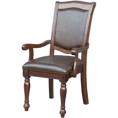 2 Arm Chairs For Dining, Traditional, Brown Cherry Finish, Wood, 19" Seat Depth, 2pc Traditional Wood Armchairs, Upholstered Seat, 40.5" Height