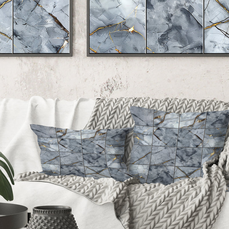 Carreaux de marbre gris - Coussin décoratif à carreaux, H 16 po x l 16 po
