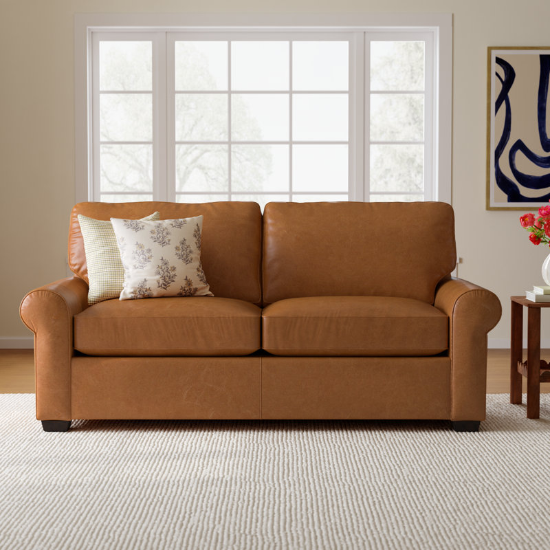 Porter 84" Genuine Leather Sofa, Bistro Saddle Genuine Leather