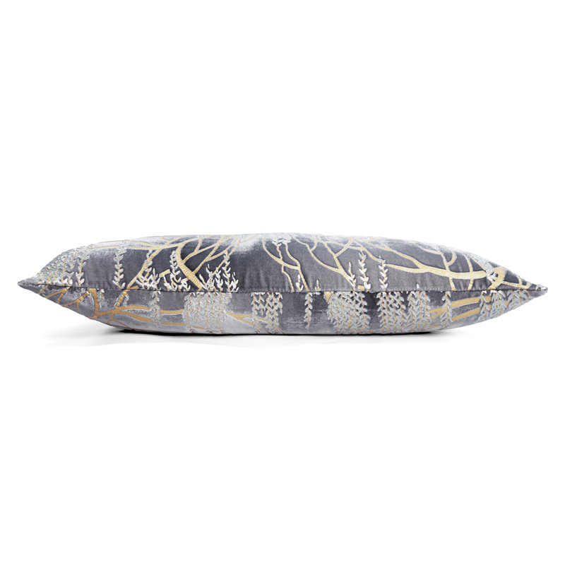 Willow Metallic Rectangular Velvet Pillow Cover & Insert, Silver, Rectangle 12"H x 24"W