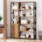 5 Tier Bookshelf with Doors - 71.1" Industrial Display Standing Shelf Rak with Open Shelves & Metal Frame, Bookcase with Adjustable Shelf, Brown-1921290287