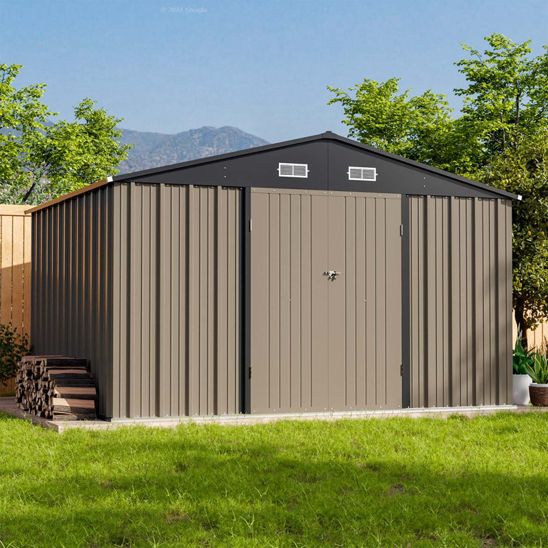 10 ft. W x 8 ft. D Metal Storage Shed, Brown/Black