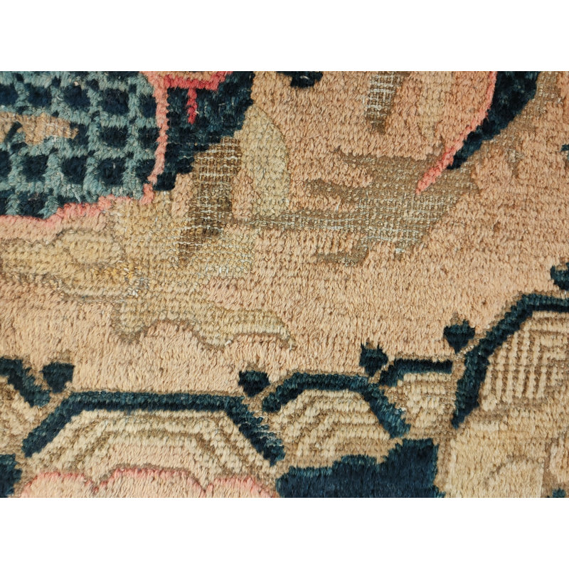 Antique Geometric Medallion Hand Knotted Pile Ivory Beige Cream White Wool Round 1890s Rug