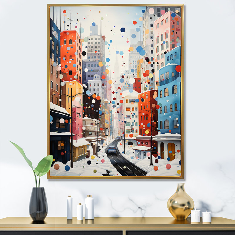 Bulle urbaine, décor urbain, paysage urbain II - art mural art déco urbain, Cadre simple noir, H 44 po x l 34 po x P 1,5 po