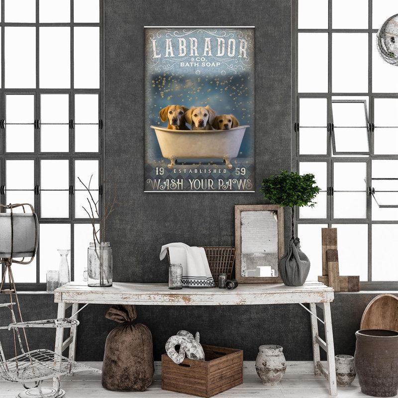 «Labrador Bath Soap», impression rectangulaire sur bois, 1 pièce, H 14 po x l 11 po x P 1,25 po