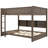 Queen over Queen Bunk Bed with Storage Cabinets, USB Ports & Guard Rails, Solid Wood Frame, Antique Wood
