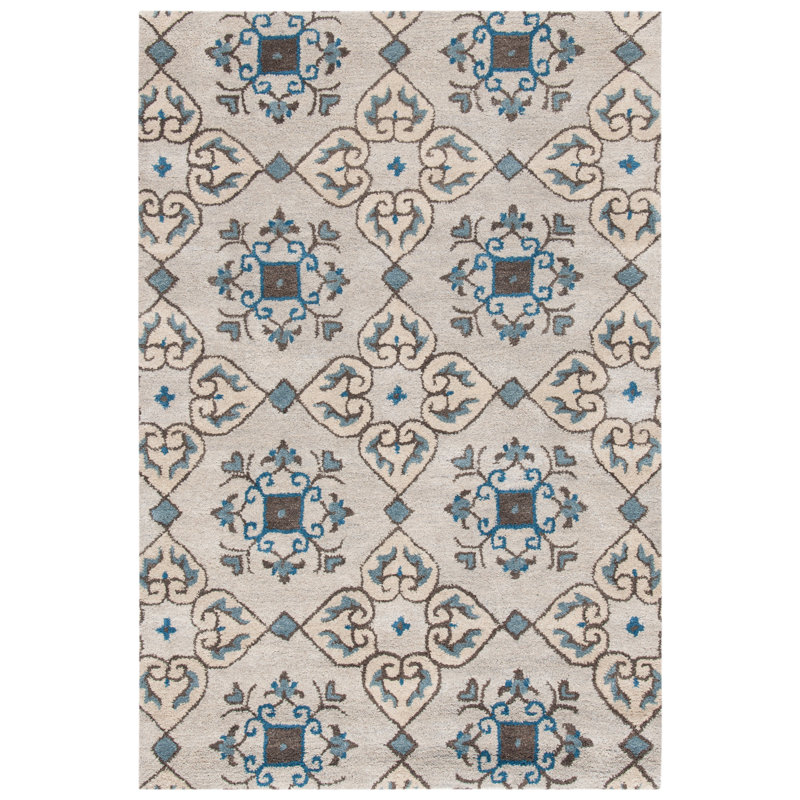 Colesberry Wyndham Hand Tufted Wool/Cotton Oriental Rug in Beige/Blue, Rectangle 4' x 6'