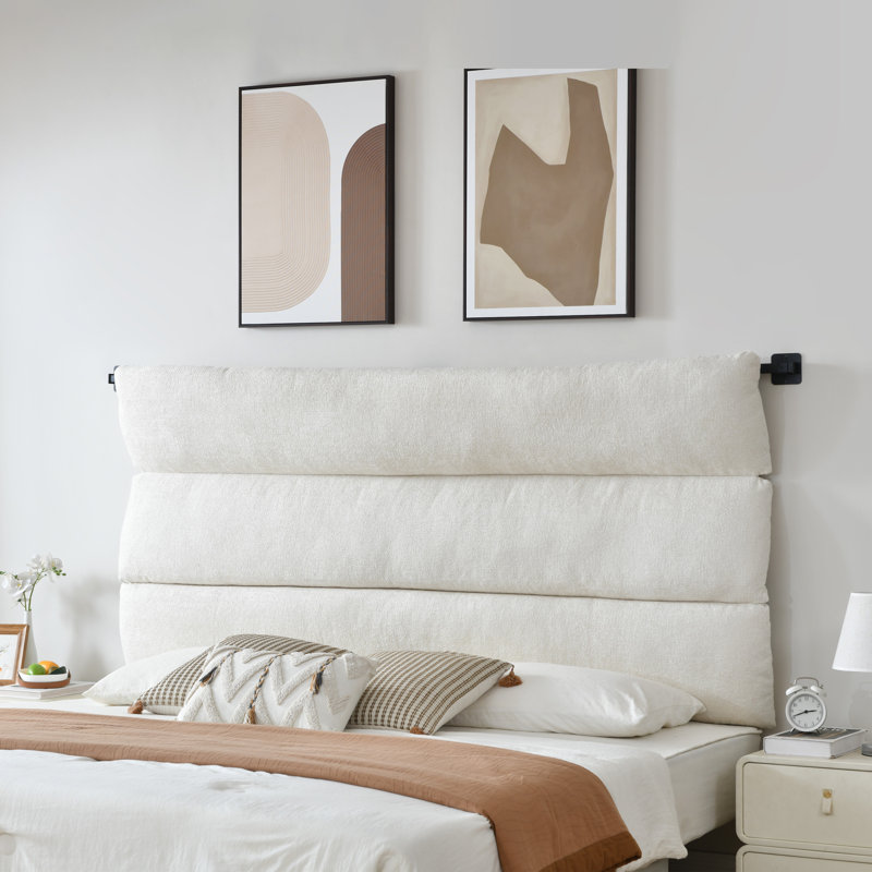 Linen Upholstered Wall-Mounted Headboard With Adjustable Height, Cream, King, Cream