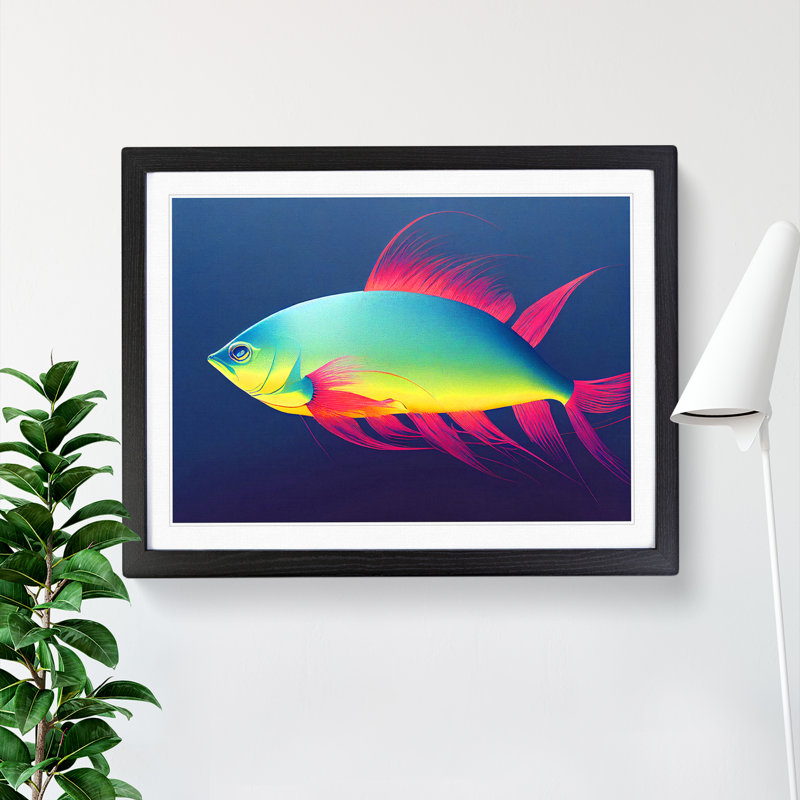 XH1022-5627X Lovely Fish - Single Picture Frame Print, 46cm H x 64cm W x 2cm D, Black