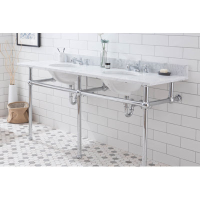 Stone Oval Console Bathroom Sink with Faucet and Overflow