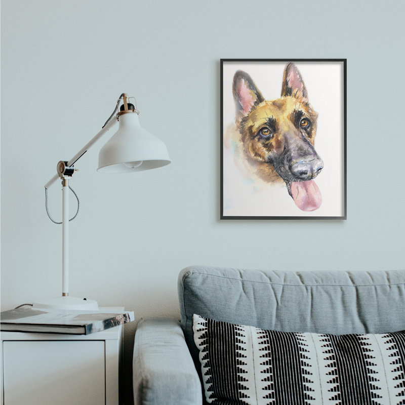 Portrait d'un berger allemand, H 30 po x l 24 po, Giclée encadrée noir minuit
