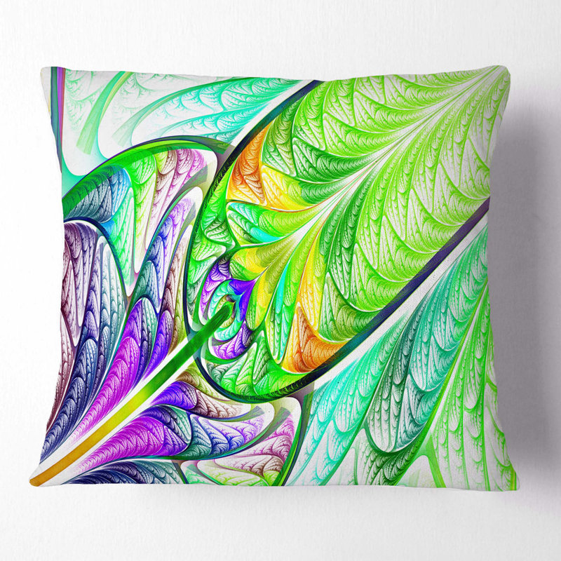Vitrail fractal - coussin imprimé abstrait, 16 po x 1 po, Vert / bleu, Coussin décoratif