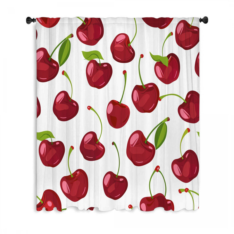 Cherry Pattern Window Curtains, Fruit Blockout & Sheer Curtains - 1 Panel, 50" W x 84" L