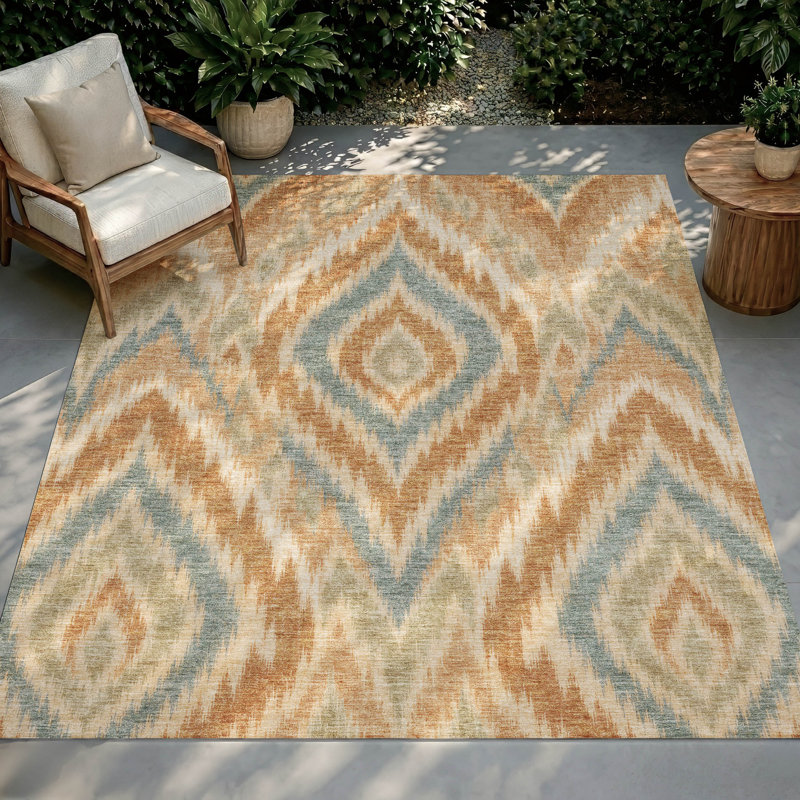Tapis Ceajay ACN3071 Ikat lavable à la machine pour intérieur/extérieur, Terra Cotta, 5 pi x 7 pi 6 po