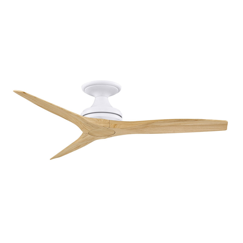 Spitfire 48 Inch Indoor/Outdoor Propeller Flush Mount Ceiling Fan with Remote Control - Matte White with Natural blades