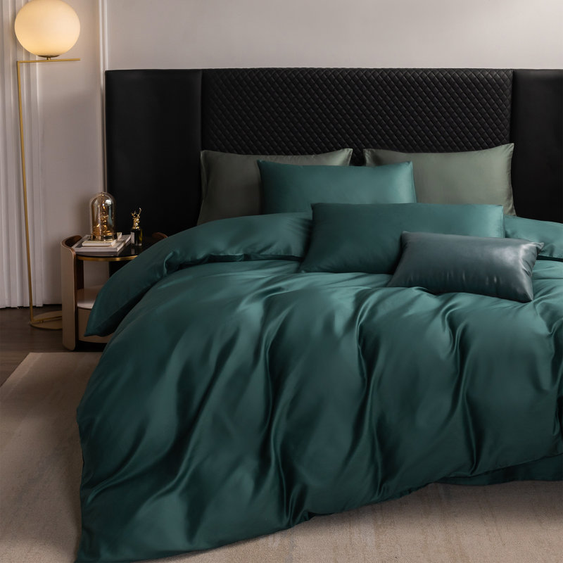 MooMee Duvet Cover Set Silky Sateen Look Luxury Sheen 100% Long-Staple Cotton 600TC , Forest Green