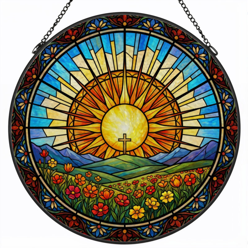 Panneau de vitrail paysage 7,8 "H Sunrise, H 7,8 po x l 7,8 po