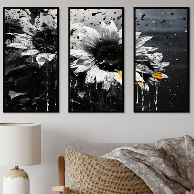 Ensemble de salon mural tournesols noir et blanc