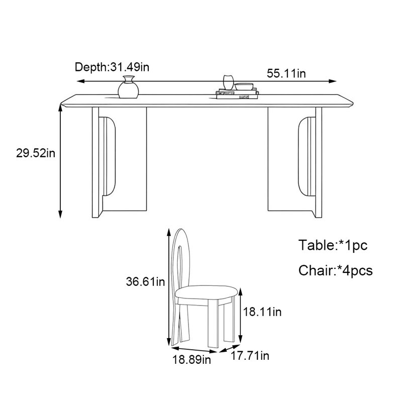 Ensemble de table de salle à manger bi-matière, H 29,52 po x L 55,11 po x l 31,49 po