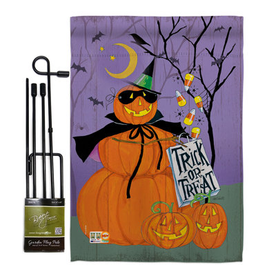Joyeuse citrouille trio automne, décoration de polyester de 2 côtés 19 po ensemble de drapeau
