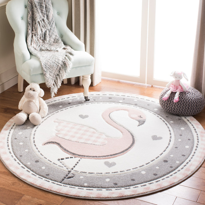Burgan Polka Dots Gray Area Rug, Round 4'