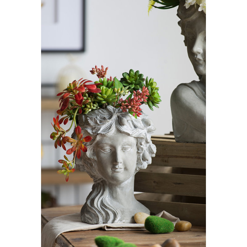 Cement Bust Wall Planter, Gray