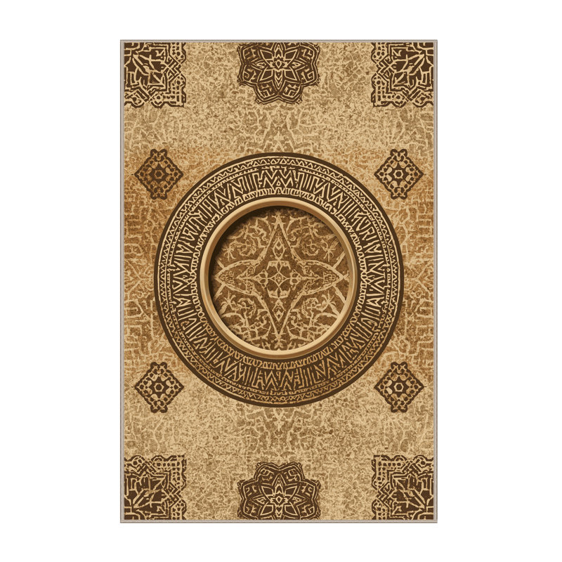 Tapis marocain d'inspiration mondiale Benson lavable à la machine - reliure beige, 5 x 8