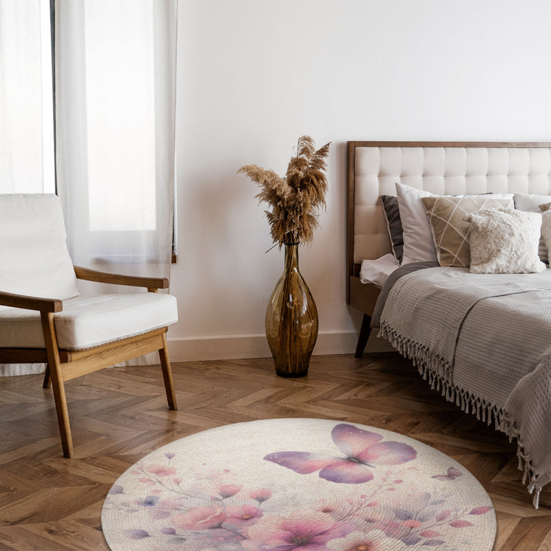 Tapis tressé Butterfly Flowers, Rond 5 pi
