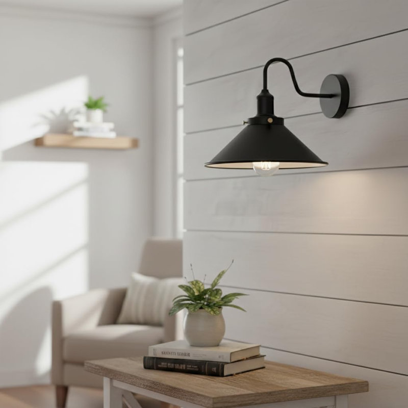 Wall Sconces Farmhouse Gooseneck Barn Light, Vintage Matte Indoor Wall Mount Light Fixture, Anti-Rust Indoor Light for Living Room, Bedroom