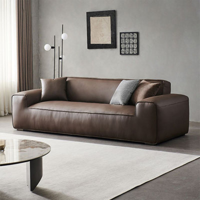 Coffee Genuine Leather Standard Sofa cushion Loveseat