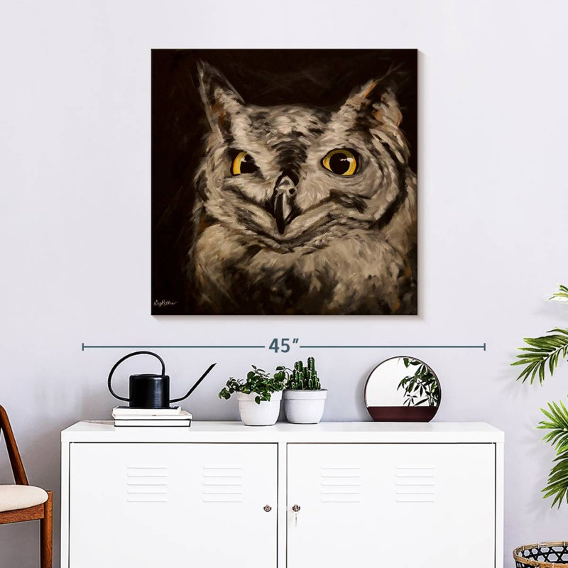 Crowle Black Background Owl, 30" H x 30" W