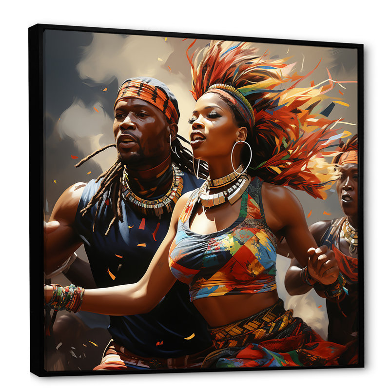 «Red African Rhythmic Moves I - Dance», art mural, Cadre flottant noir, H 16 po x l 16 po x P 1 po
