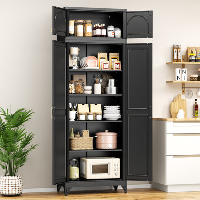 Black Kitchen Pantry Cabinet, 90 Inch Tall Metal Storage Cabinet With Doors And Shelves, Pantry Cabinets For Kitchen Storage, Freestanding Cupboard For Living, Dining Room, Assemble Required